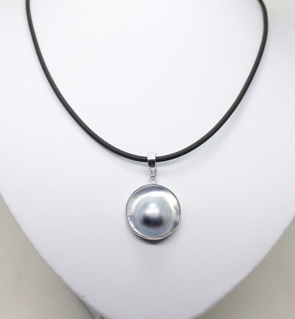 Nice natural 22mm gray mabe pearl pendant necklace gem  