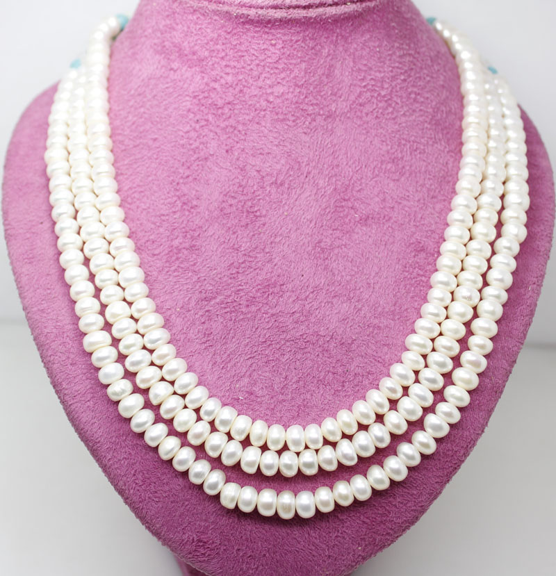 natural white pearl Turquoise necklace 17long  